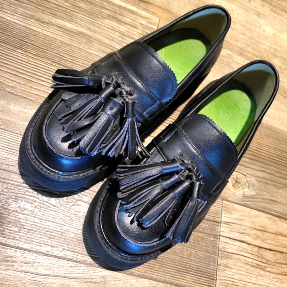 GRENSON | Clara, Platform Black Tassel Loafers, Vegan!